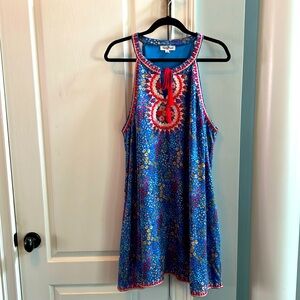 Perfectly Priscilla blue floral embroidered short sundress, size 3X (22/24)